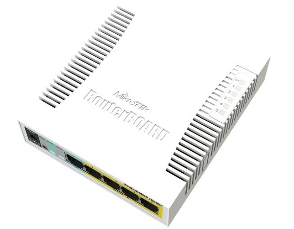 vSwitch Mikrotik RB260GSP 5x GE, PoE 1x SFP port, plastic case, SwOS