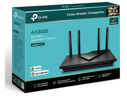 Bộ phát wifi 6 TP-Link Archer AX55 (Chuẩn AX/ AX3000Mbps/ 4 Ăng-ten ngoài/ Wifi Mesh/ 35 User)
