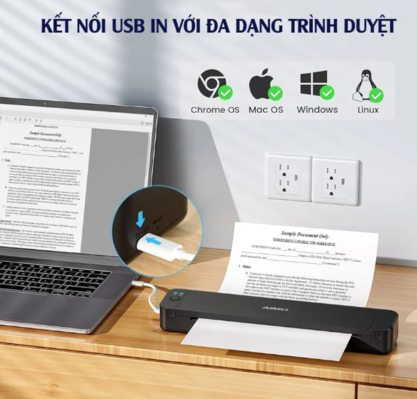 Máy in khổ A4 di động P832 (Bluetooth, USB, Giấy A4 thường, Pin sạc)