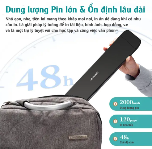 Máy in khổ A4 di động P832 (Bluetooth, USB, Giấy A4 thường, Pin sạc)