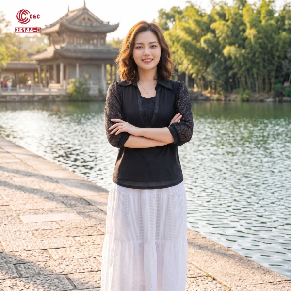 25144 - Áo Sơ Mi Phối Ren Phong Cách Thanh Lịch