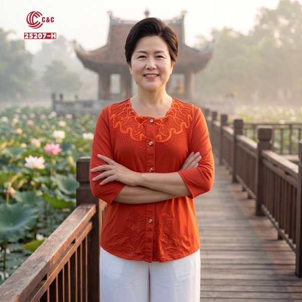 25207 - Áo Sơ Mi Tay Lỡ Cổ Phối Ren Sóng Hoa Đính Đá