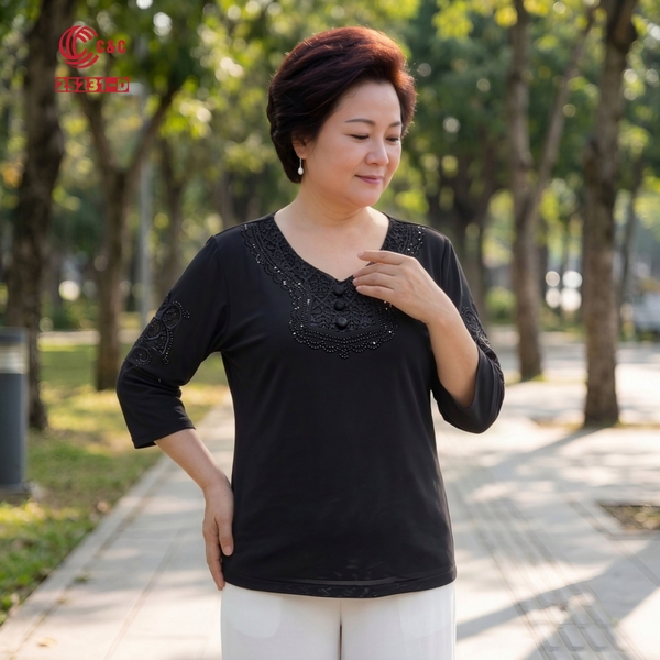 25231 - Cổ Tim Phối Ren Thêu Viền Đá Thủy Tinh Lấp Lánh
