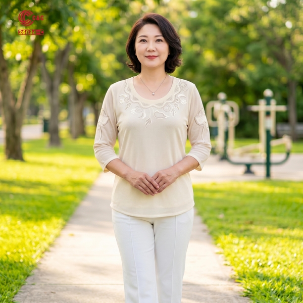 26034 - Áo Tay Lỡ Thêu Hoa Đính Đá Thủy Tinh Thân Áo Tay Áo