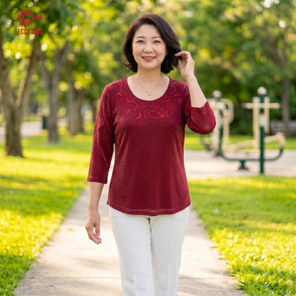 26034 - Áo Tay Lỡ Thêu Hoa Đính Đá Thủy Tinh Thân Áo Tay Áo