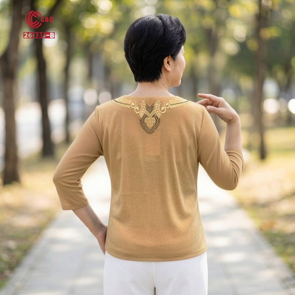 26035 - Áo Lưới Kim Tuyến Thêu Cách Điệu Hoa Văn Vương Miện Phối Đá
