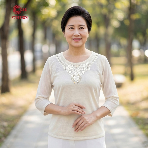 26035 - Áo Lưới Kim Tuyến Thêu Cách Điệu Hoa Văn Vương Miện Phối Đá