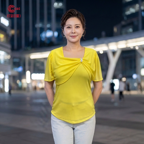 26133 - Áo Lưới Gân Nhún Ngực Đính Nút Kiểu