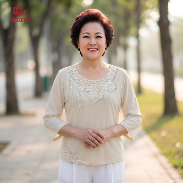 26170 - Áo Tay Lỡ Cổ Ren Thêu Hoa Đính Đá