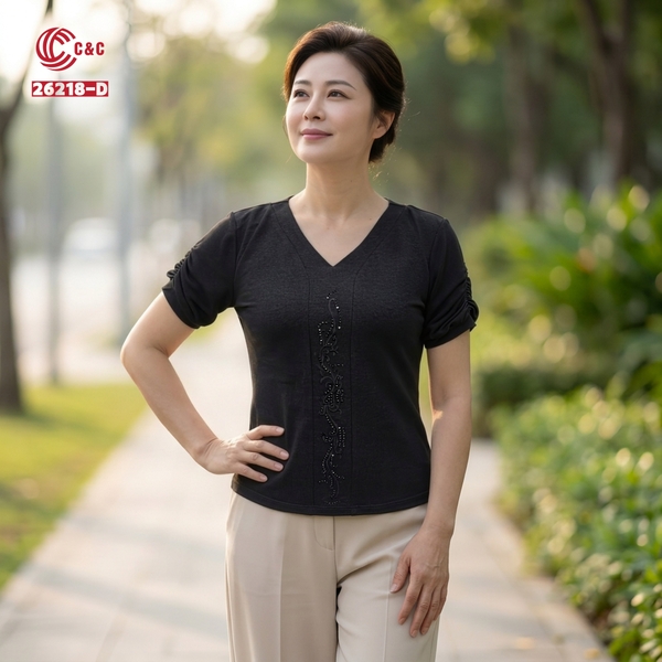 26218 - Áo Len Mịn Thêu Dây Leo Phối Đá