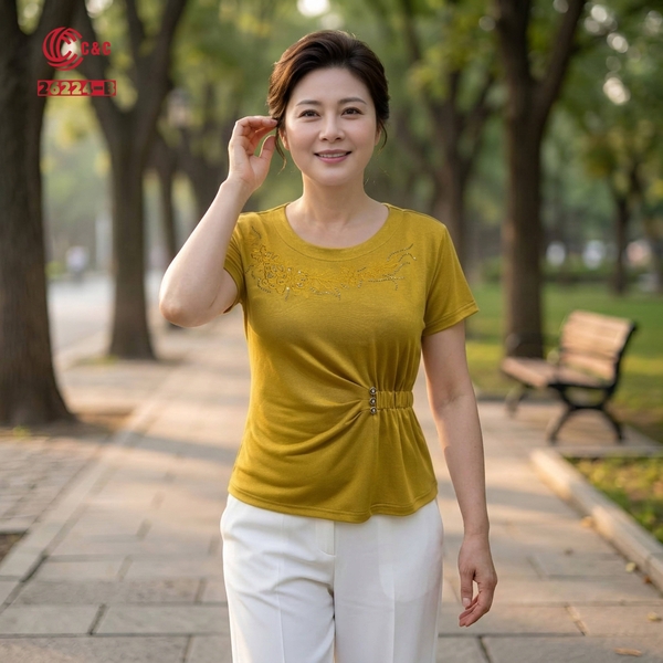 26224 - Áo Kiểu Peplum Tay Ngắn Thêu Hoa Đính Đá Ánh Sương