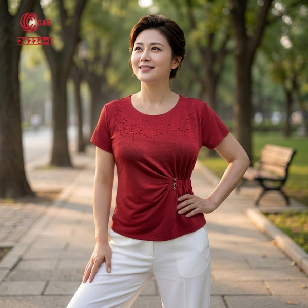 26224 - Áo Kiểu Peplum Tay Ngắn Thêu Hoa Đính Đá Ánh Sương