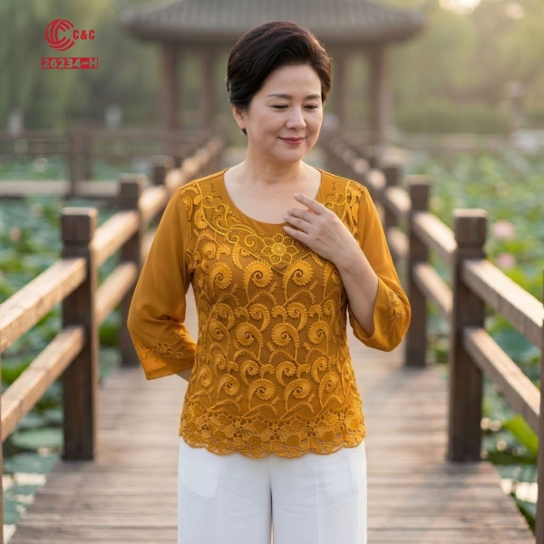 26234 - Áo Tay Lỡ Thêu Hoa Đính Đá Che Khuyết Điểm Vòng Bụng Hoàn Hảo