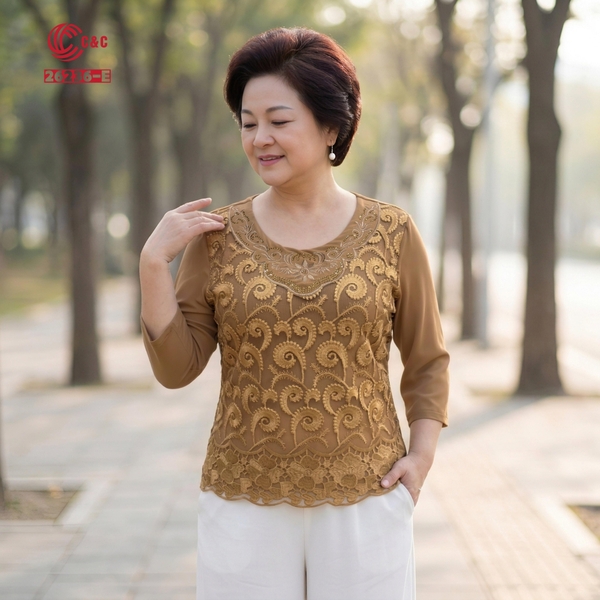 26236 - Áo Tay Lỡ Thêu Hoa Chín Cánh Đính Đá Pha Lê