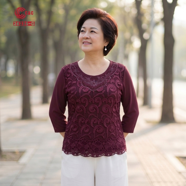 26236 - Áo Tay Lỡ Thêu Hoa Chín Cánh Đính Đá Pha Lê