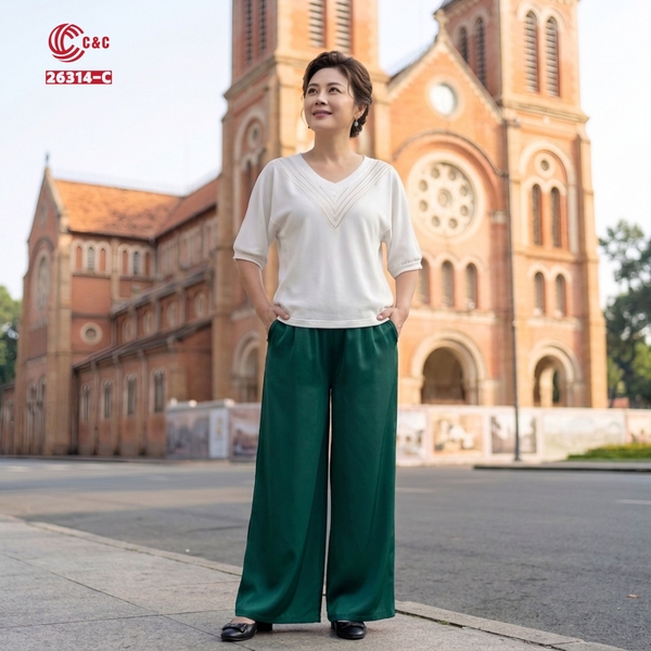 26314 - Quần Linen Ống Rộng Cạp Thun