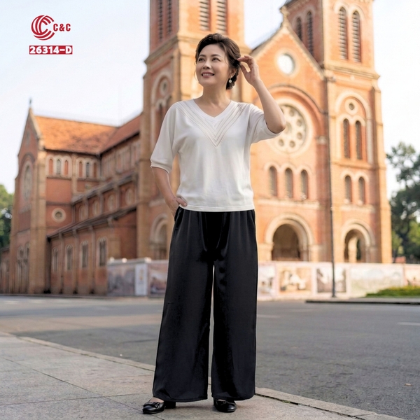 26314 - Quần Linen Ống Rộng Cạp Thun