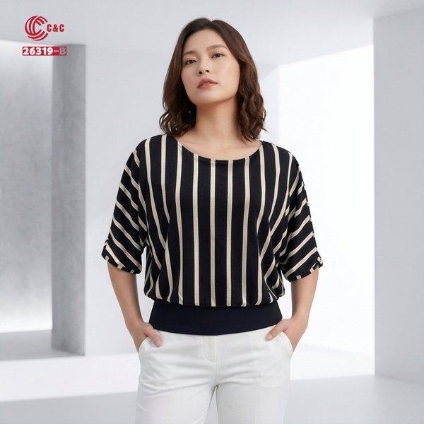 26319 - Áo Thun In Họa Tiết Tay Cánh Dơi Thon Gọn Eo