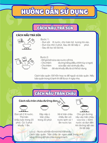 COMBO 5 SET TRÀ SỮA NẤU 50-60 LY (Đường đen, matcha, chocolate, khoai môn, việt quất) - TẶNG 10 Ống hút, 5 túi lọc trà, công thức nấu - THE GARDEN - Tea, trà