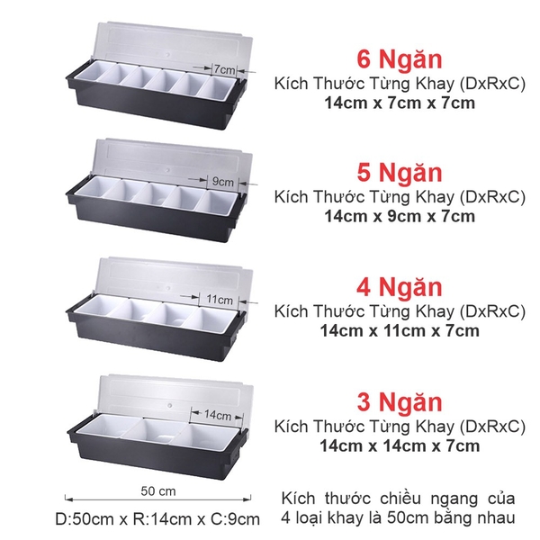 Khay Đựng Thạch, Topping, Trái Cây Trà Sữa 3 - 4 - 5 - 6 ngăn