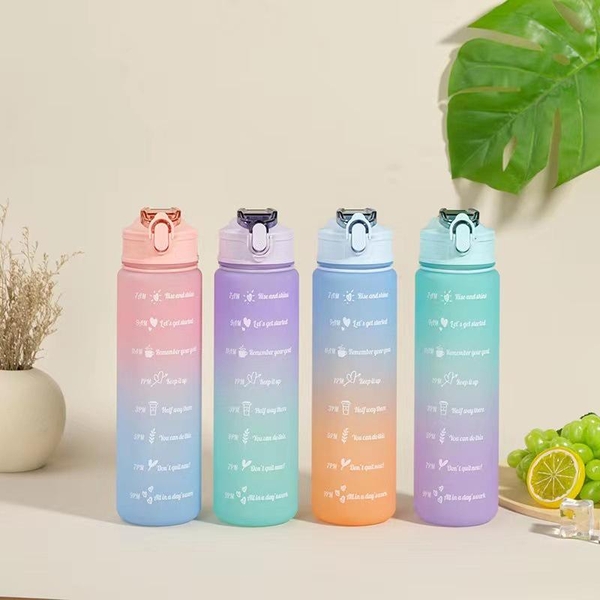 Bình nhắc nhở uống nước có ống hút, vạch chia màu | Dung tích 900ml