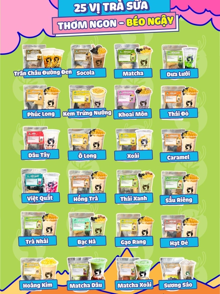 COMBO 5 SET TRÀ SỮA NẤU 50-60 LY (Đường đen, matcha, chocolate, khoai môn, việt quất) - TẶNG 10 Ống hút, 5 túi lọc trà, công thức nấu - THE GARDEN - Tea, trà