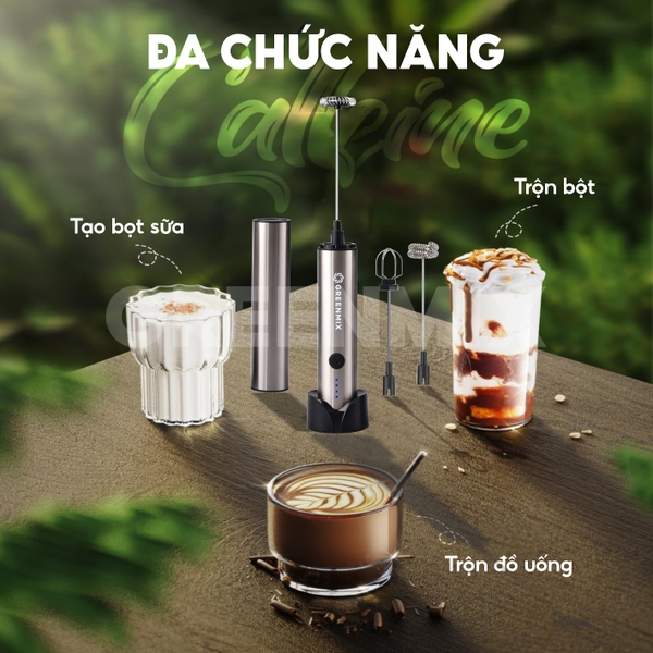 Máy tạo bọt cà phê microfoam, máy đánh trứng mini cầm tay THE GARDEN x GREENMIX GM-30 - 3 đầu đánh bọt, inox 304