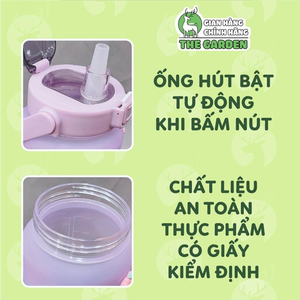 Bình nhắc nhở uống nước có ống hút, vạch chia màu | Dung tích 900ml
