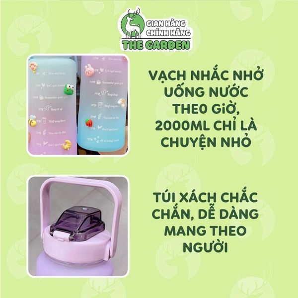 Bình nhắc nhở uống nước có ống hút, vạch chia màu | Dung tích 900ml