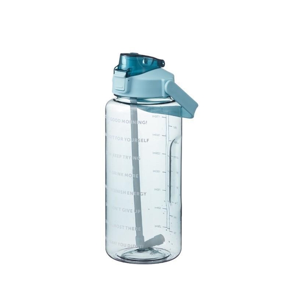 Bình nhắc nhở uống nước có ống hút, vạch chia màu | Dung tích 2000ml