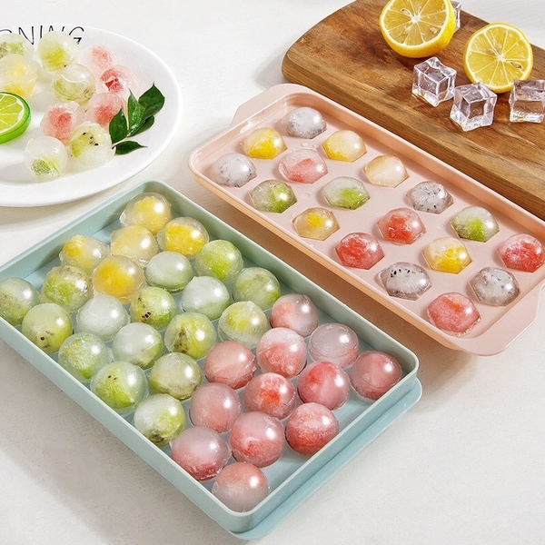 Khay làm đá bi tròn, khuôn làm đá có nắp đậy thông minh hình viên bi 33 viên - THE GARDEN