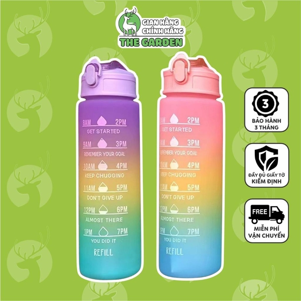 Bình nhắc nhở uống nước có ống hút, vạch chia màu | Dung tích 900ml