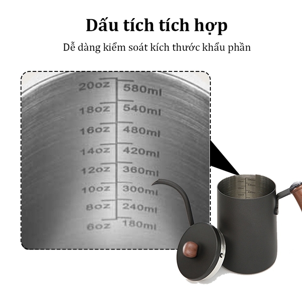 Bình cổ ngỗng có nhiệt kế đồng hồ | Dung tích 600ml