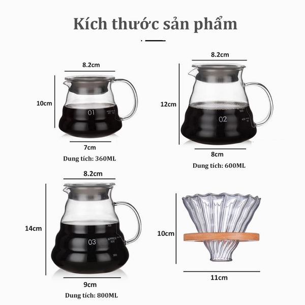 Bình pha cà phê V60  | Dung tích 600ml và 800ml