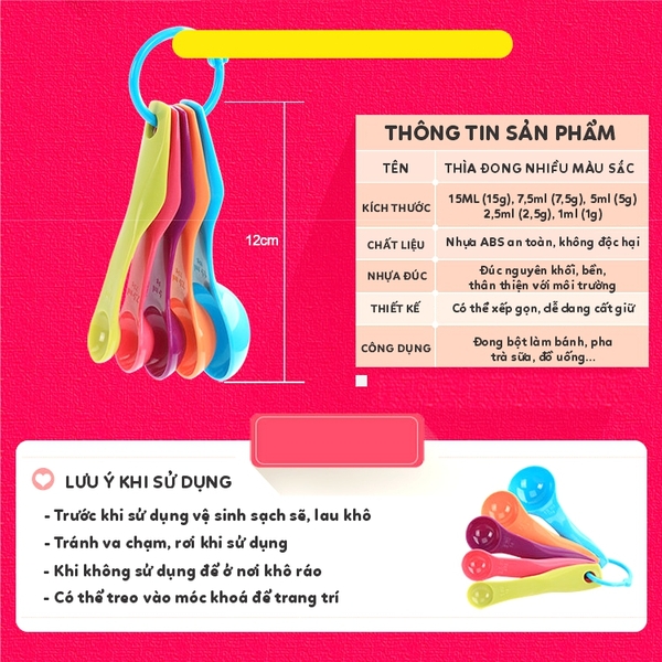 Bộ thìa đong 5 món định lượng bằng nhựa