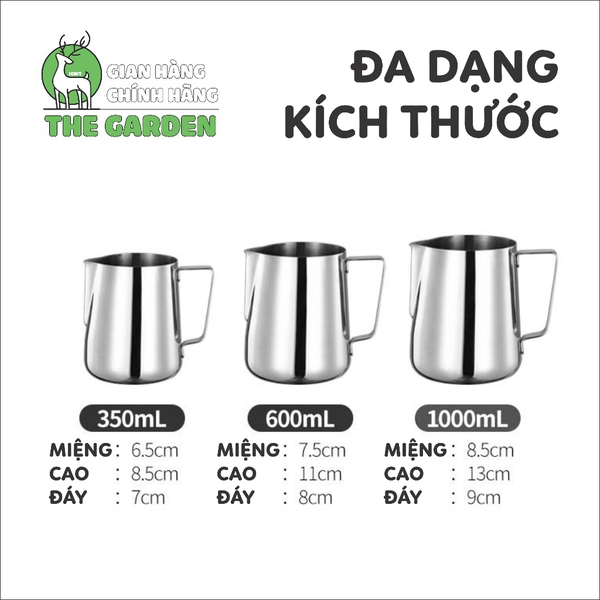 Ca đánh sữa | Chất liệu inox | Dung tích 350ML - 550ml - 900ml