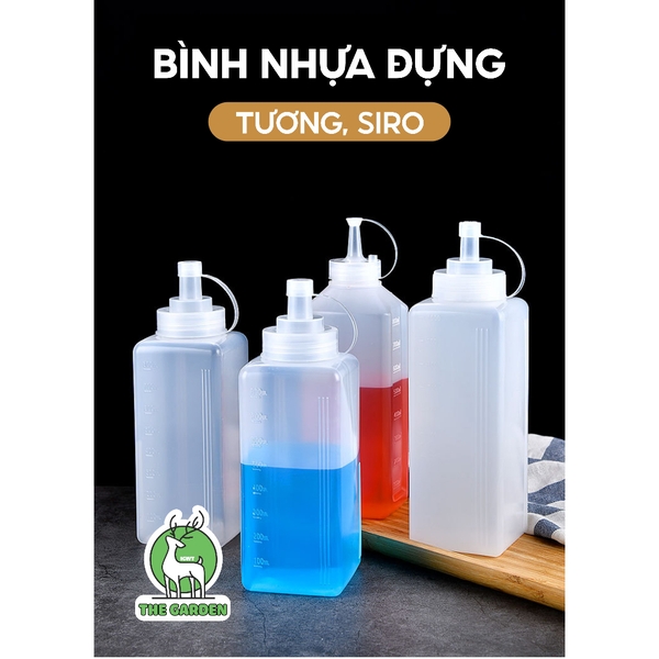 Bình Nhựa Đựng Tương, Sirup, Nước Sốt, Chai lọ đựng siro | Nhiều Dung Tích | Có Vạch Chia | Hình vuông