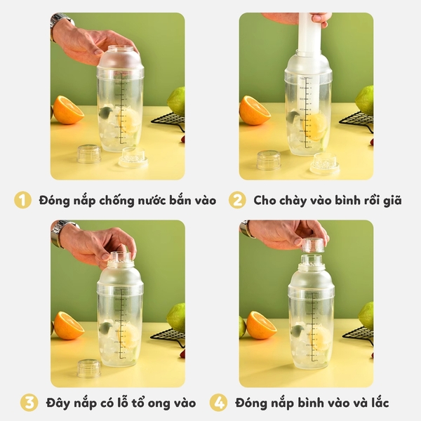 Bộ Dụng Cụ Pha Trà Chanh Giã Tay | Chày giã, bình 4 mảnh, đế cao su, ca đong