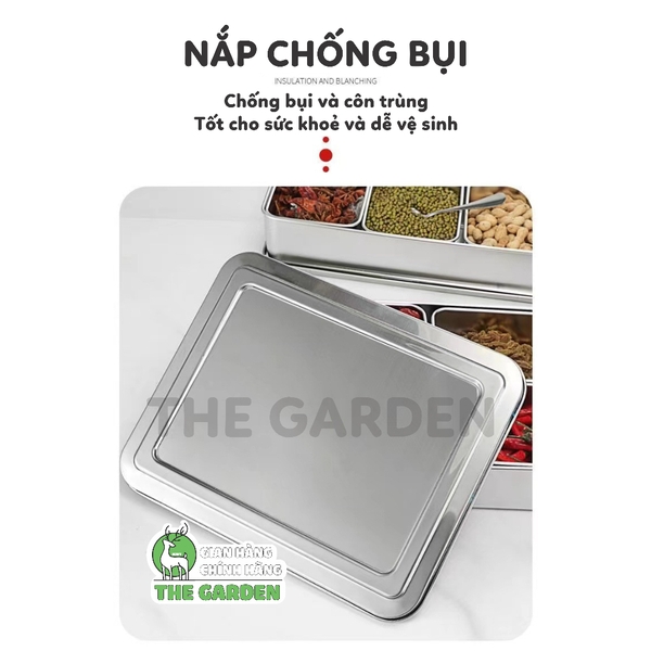 Bộ khay inox 304 THE GARDEN đựng topp g - gia vị  6 và 8 ngăn có nắp nhựa