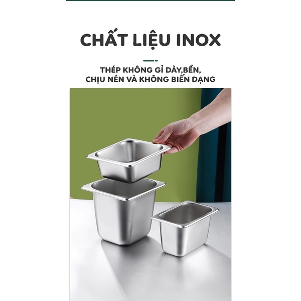 Khay đựng topping inox cao cấp |  sâu 10cm | Có nắp | Nhiều kích thước