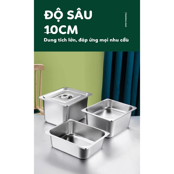 Khay đựng topping inox cao cấp |  sâu 10cm | Có nắp | Nhiều kích thước
