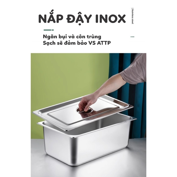 Khay đựng topping inox cao cấp |  sâu 10cm | Có nắp | Nhiều kích thước