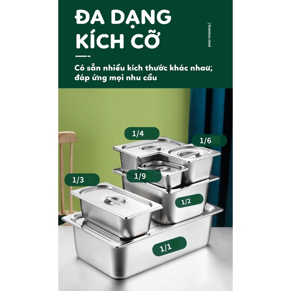 Khay đựng topping inox cao cấp |  sâu 10cm | Có nắp | Nhiều kích thước