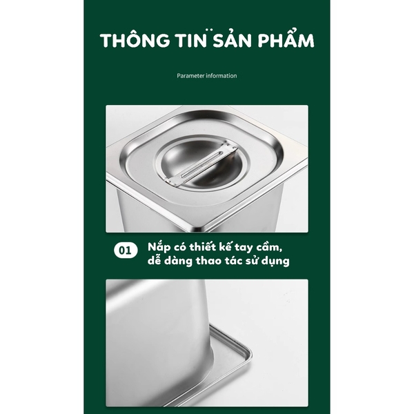 Khay đựng topping inox cao cấp |  sâu 10cm | Có nắp | Nhiều kích thước