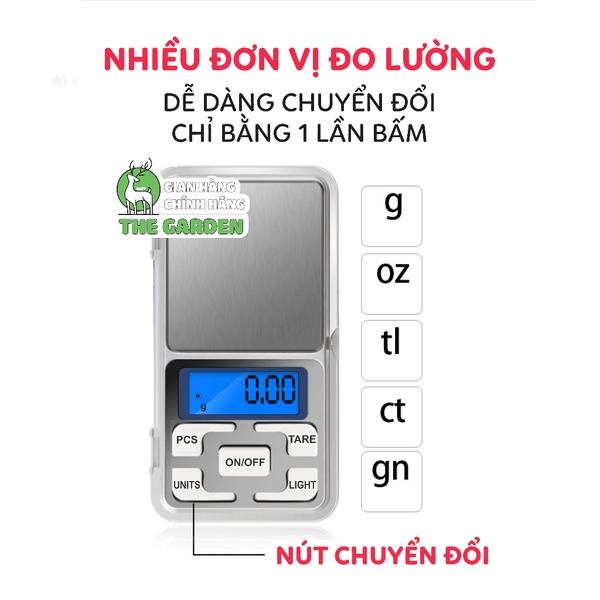 Cân Điện Tử Bỏ Túi THE GARDEN Độ Chính Xác Cao, 200g/0.01g Tặng kèm 2