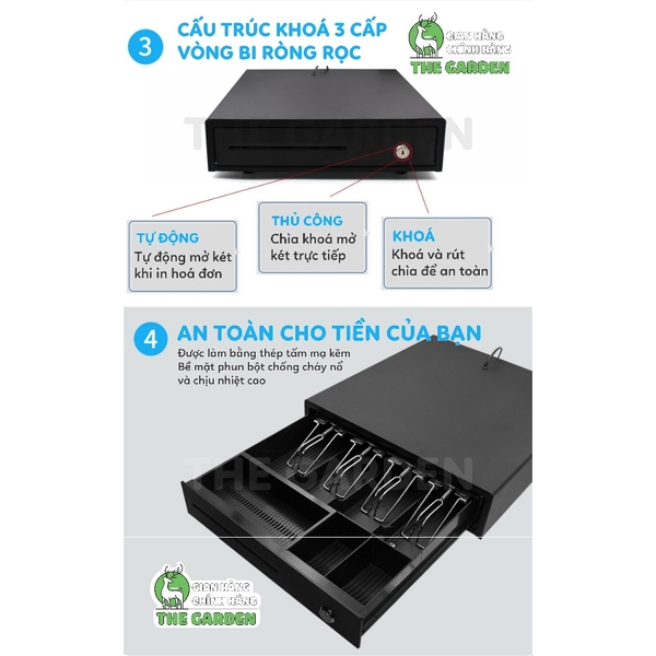 Két Tiền Thu Ngân THE GARDEN | Chất liệu Thép | Tự động bật nắp | 5 ngăn - 8 ngăn - 10 ngăn