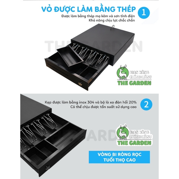 Két Tiền Thu Ngân THE GARDEN | Chất liệu Thép | Tự động bật nắp | 5 ngăn - 8 ngăn - 10 ngăn