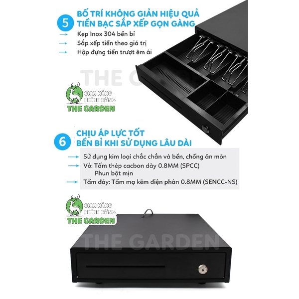 Két Tiền Thu Ngân THE GARDEN | Chất liệu Thép | Tự động bật nắp | 5 ngăn - 8 ngăn - 10 ngăn