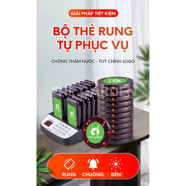 Bộ 16 thẻ rung order THE GARDEN gọi khách tự phục vụ tầm xa 100m
