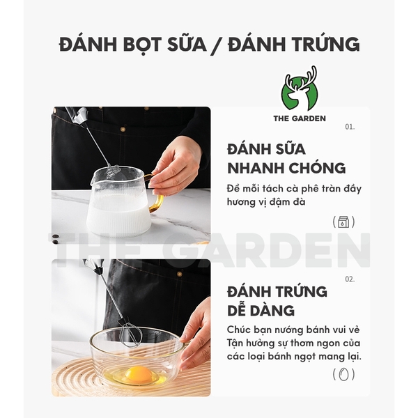 Máy tạo bọt sữa đa năng WHISK | 2 đầu đánh | 3 tốc độ | Sạc USB